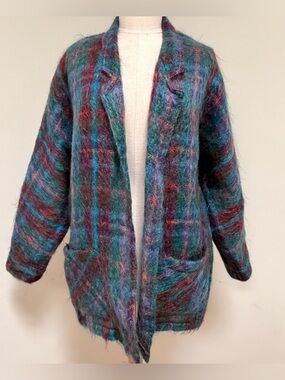 Helene Sidel Vintage 80’s Plaid Mohair/Wool Jacket Size S Oversized Pockets